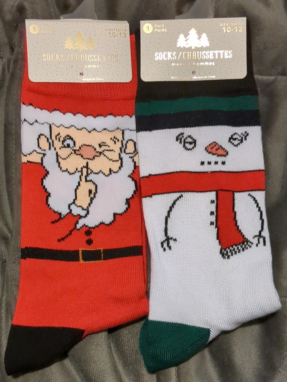 🎄Men's Holiday Crew Socks — Santa & Snowman Designs, Red & White